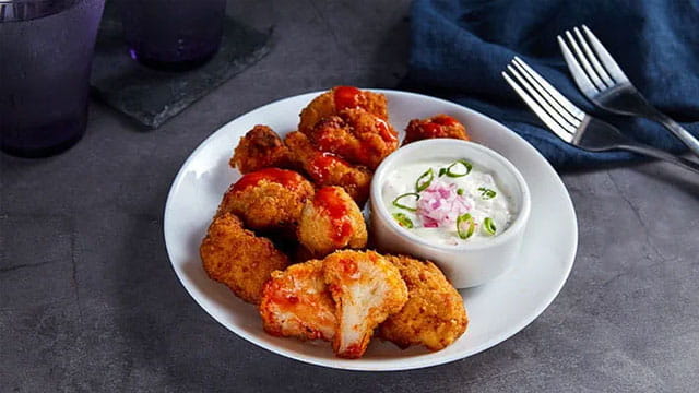 Battered Buffalo Cauliflower and Dip