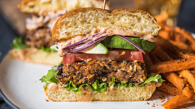 Black Bean Veggie Burger with Smoky Hummus Spread