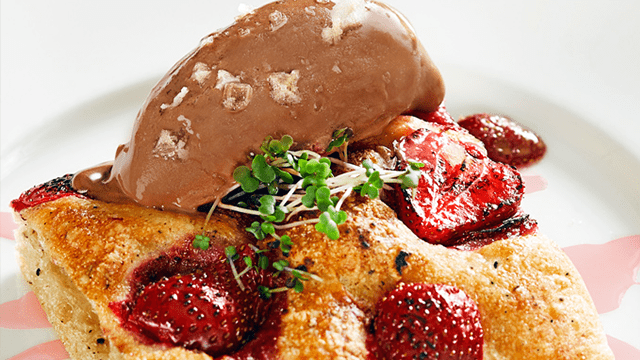 Black Pepper-Strawberry Coca with Spiced Syrup