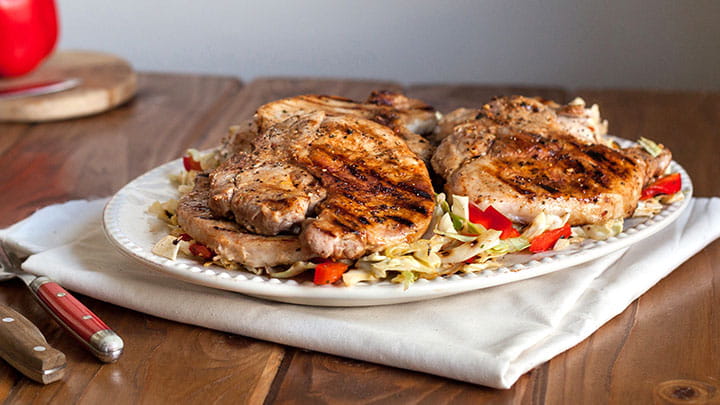 Beer Brined Pork Chops with Cabbage Slaw