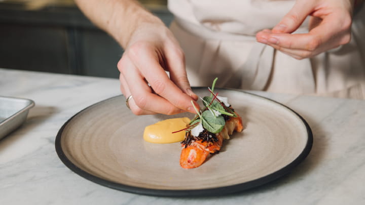 Poached Lobster Tail Puffed Rice and Green Curry Rutabaga