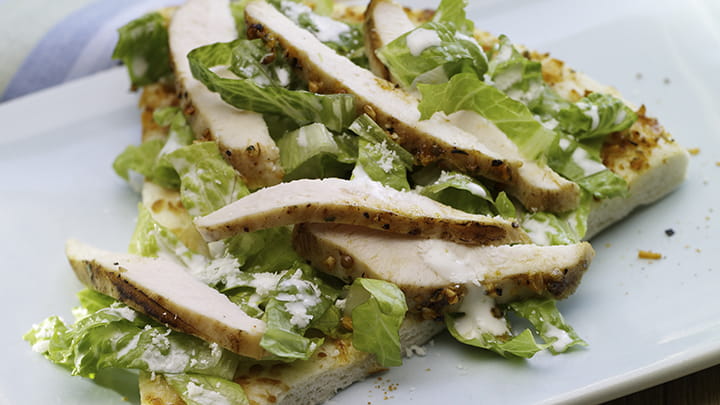 Fiery Chicken Caesar Salad Pizza