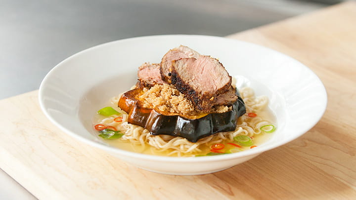 Cinnamon Squash and Amaranth Thai Pork Ramen