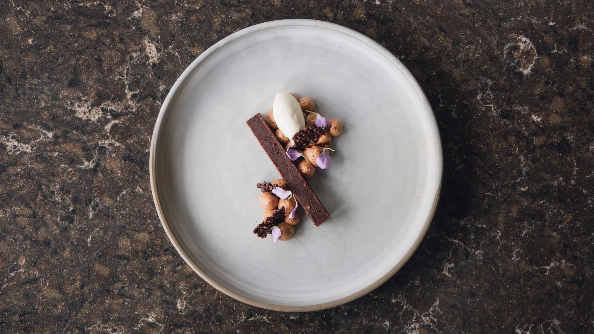 Coconut Ice Cream w Chili Chocolate Pudding and Garbanzo Bean Cake