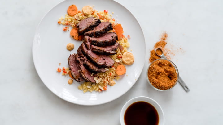 Duck Breast Couscous Cajun Aioli and Pickled Carrots