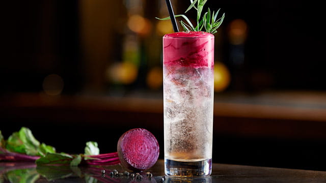 Beet and Black Pepper Espuma Topped Gin and Tonic