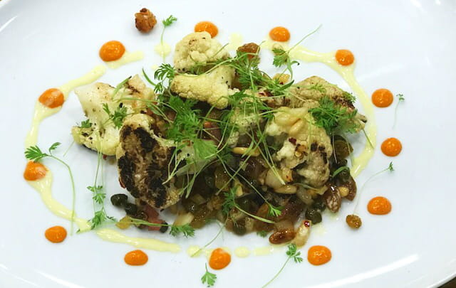 Grilled Cauliflower Sultana and Caper Caponata