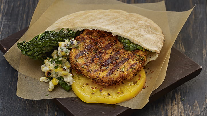 Mojito Lime Chickpea Burger with Grilled Corn Topping