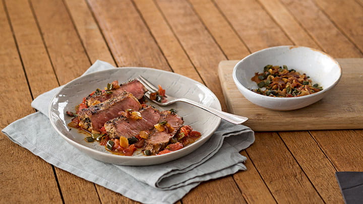 Mezcal Marinated Bison with Roasted Tomato Sofrito