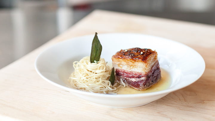 Pumpkin Consomme with Roasted Pork Belly