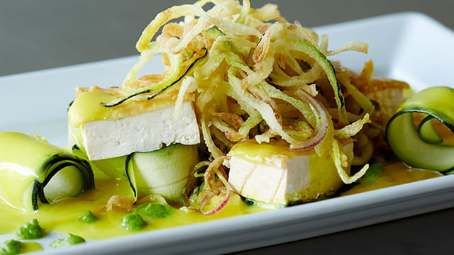 Tofu w Turmeric Beurre Blanc Zucchini Ribbons