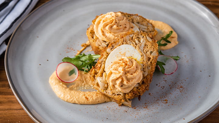 OLD BAY Hot Sauce Crabby Deviled Scotch Egg