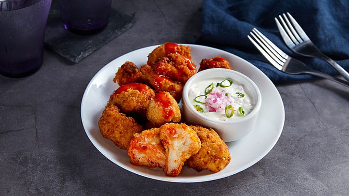 Spicy Buffalo Battered Roasted Cauliflower and Dip