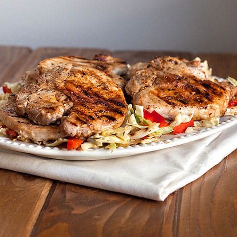 Beer Brined Pork Chops with Cabbage Slaw