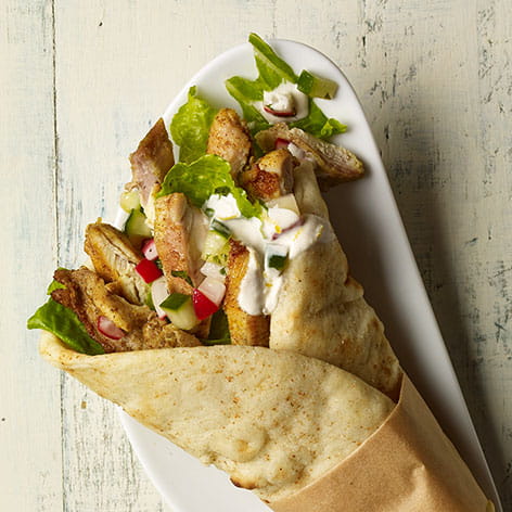 Chicken Shawarma Wrap with Cucumber Radish Relish