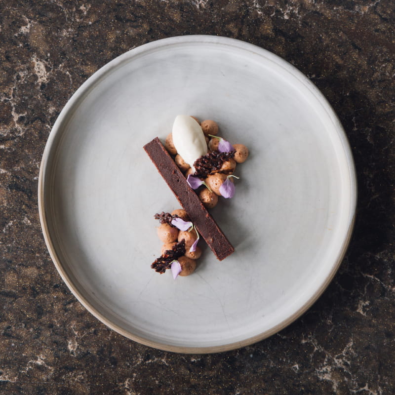 Coconut Ice Cream w Chili Chocolate Pudding and Garbanzo Bean Cake