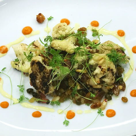 Grilled Cauliflower Sultana and Caper Caponata