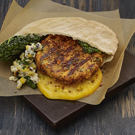 Mojito Lime Chickpea Burger with Grilled Corn Topping