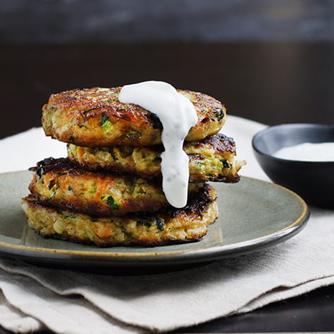 Vegetable Pancakes with Yogurt Goat Cheese Sauce