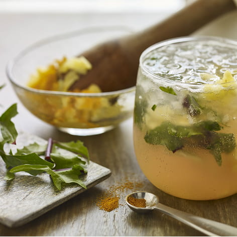 Pineapple Turmeric Mocktail with Dandelion Greens