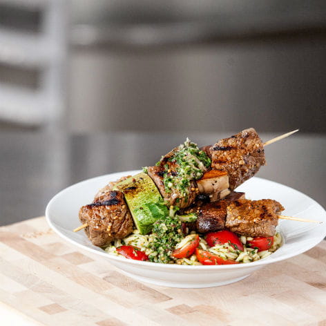 Chimichurri Steak Kebabs with Summer Orzo