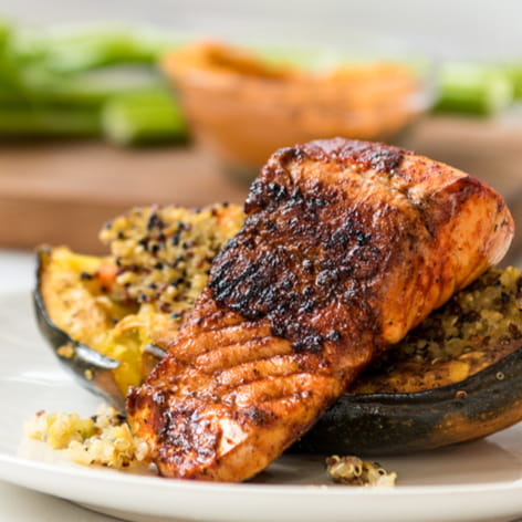 Spice Rubbed Pickerel with Quinoa Stuffed Squash