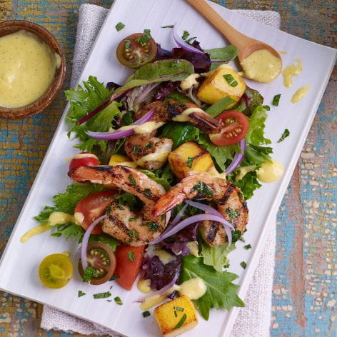 Grilled Tandoori Shrimp Salad with Mango Dressing