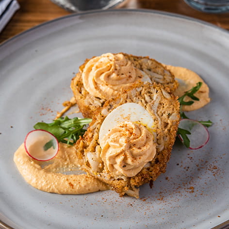 OLD BAY Hot Sauce Crabby Deviled Scotch Egg