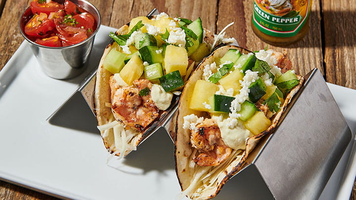 Cholula Cucumber Pineapple Shrimp Tacos