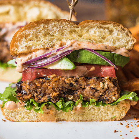 Black Bean Veggie Burger with Smoky Hummus Spread