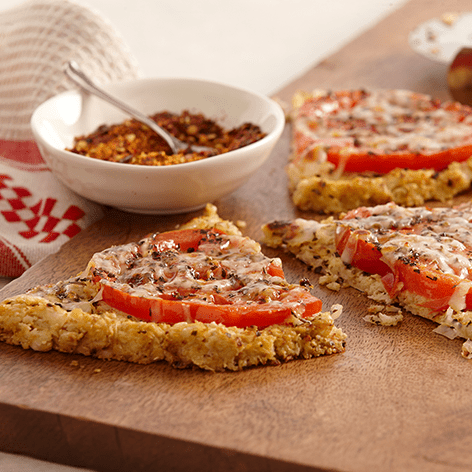 Thin Cauliflower Almond Crusted Tomato Pizza