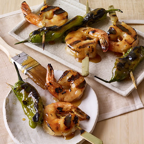Miso Shrimp and Shishito Pepper Yakitori