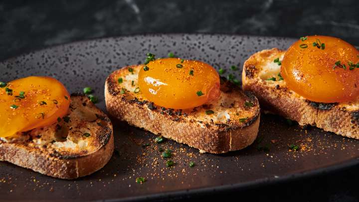 vietnamese cajun soft cured egg crostini