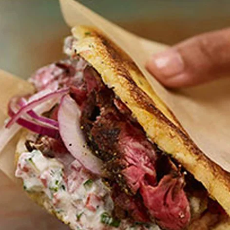 sweet_plantain_and_steak_arepas_with_tzatziki_hot_sauce