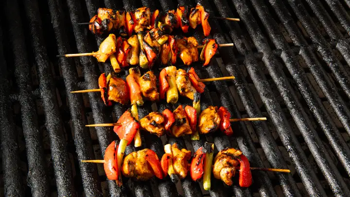 Mango Habanero Jerk Chicken Skewers