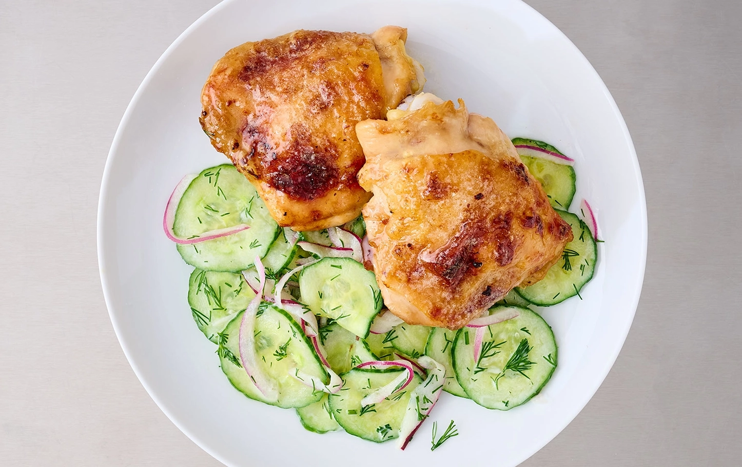 Salt & Vinegar Chicken Thighs with Cucumber Salad 