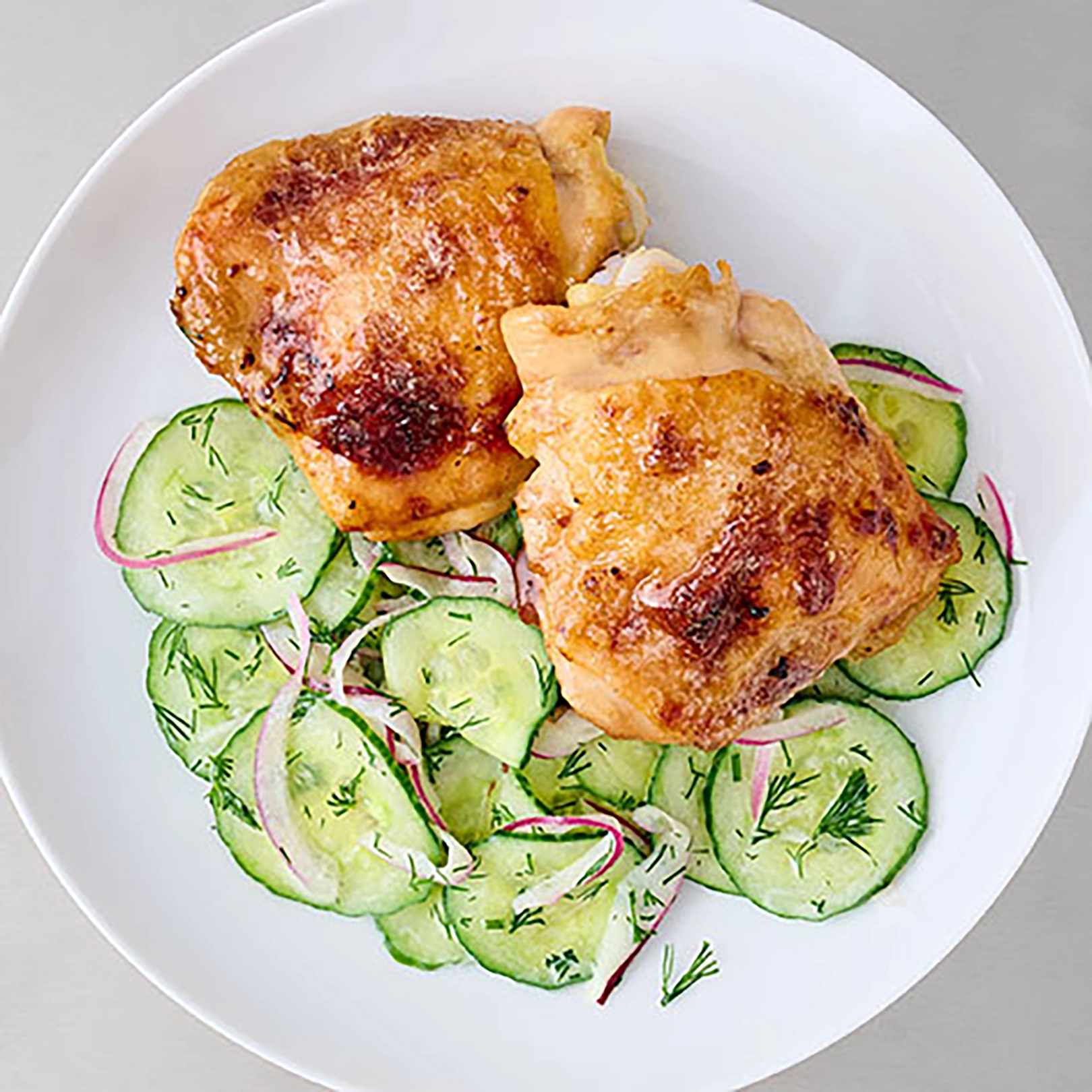 Salt & Vinegar Chicken Thighs with Cucumber Salad